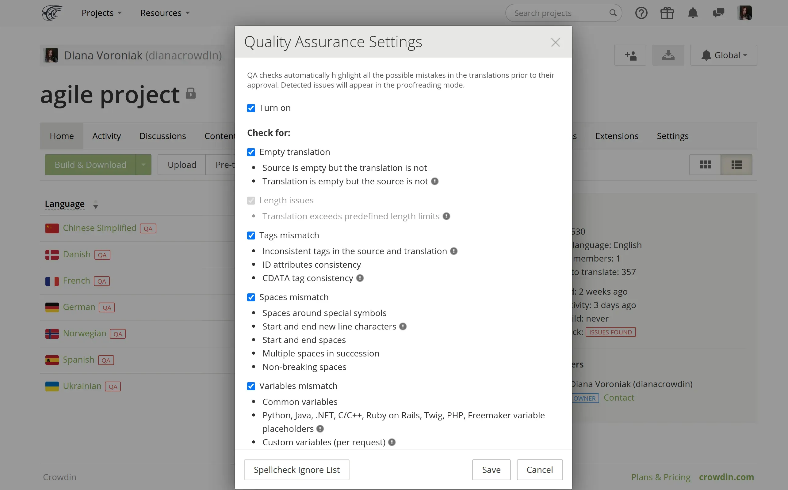 spell checker ignore list