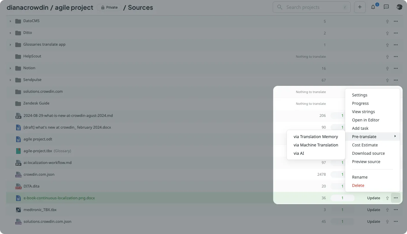 Quick Pre-Translate for A File