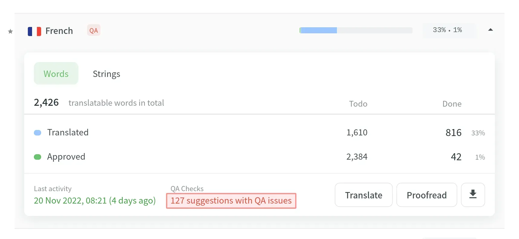 QA check feature in Crowdin